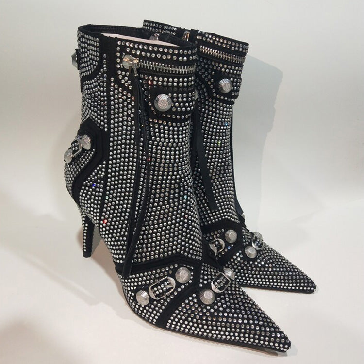 Women Rivets Rhinestones Ankle Boots