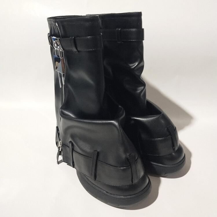 Black Leather Trousers Fashion Sneaker Boots For Women