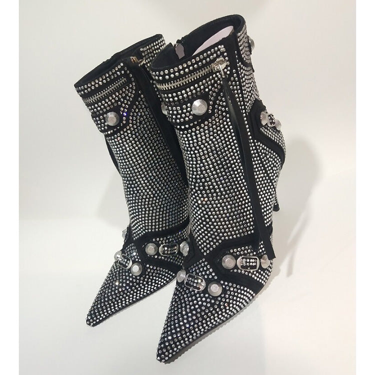 Women Rivets Rhinestones Ankle Boots