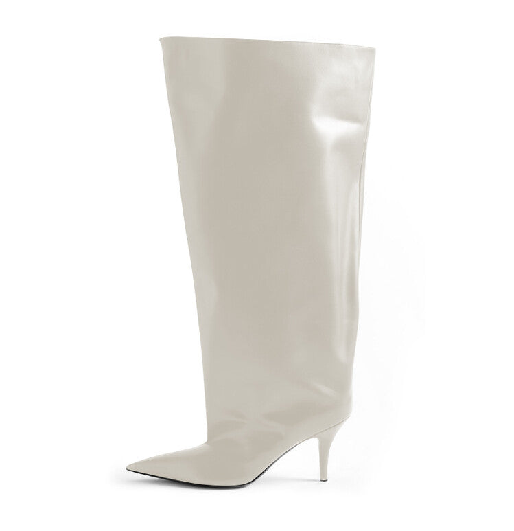 Wide calf matte leather over knee boots