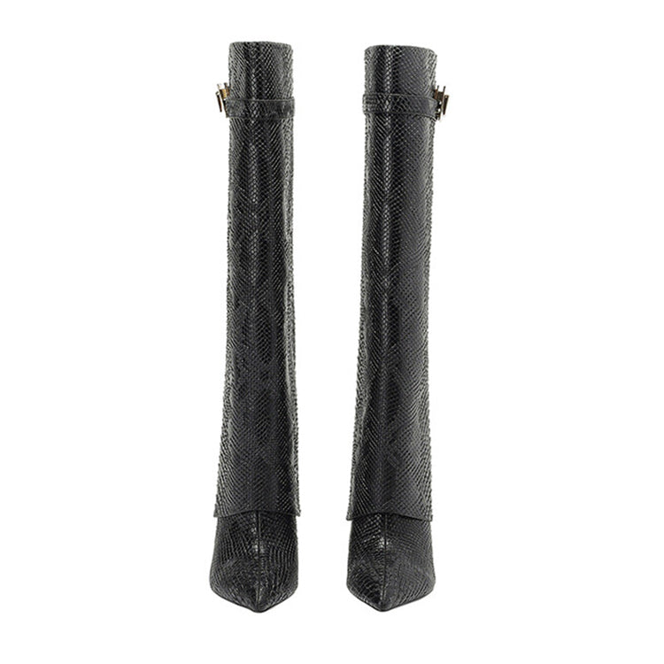 Snake Leather Knee High Trouser Wedge Boots
