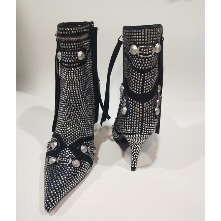 Women Rivets Rhinestones Ankle Boots