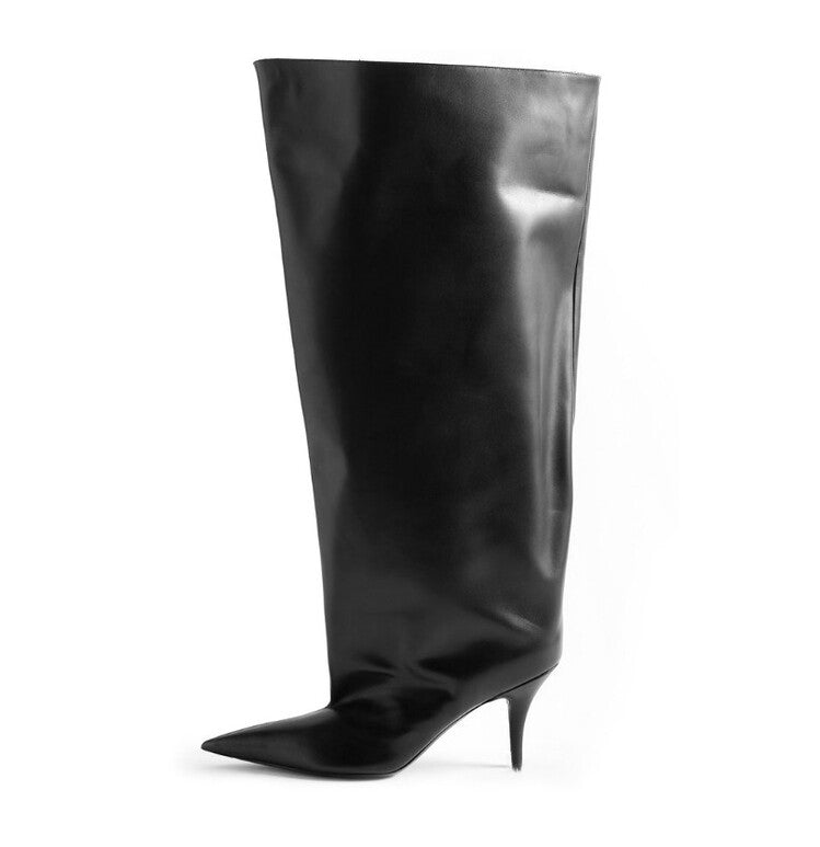 Wide calf matte leather over knee boots