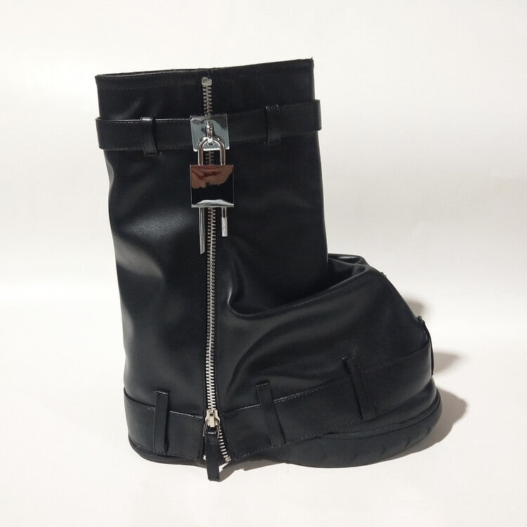 Black Leather Trousers Fashion Sneaker Boots For Women