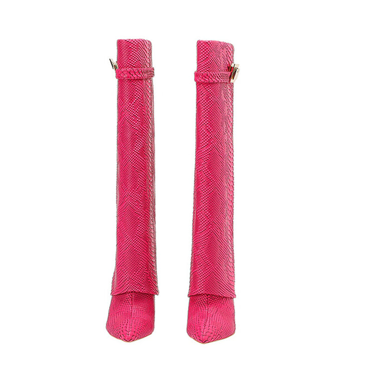 Snake Leather Knee High Trouser Wedge Boots