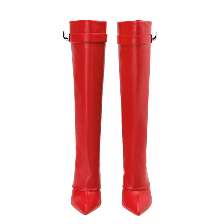 Matt Leather Knee High Trouser Clear Wedge Boots