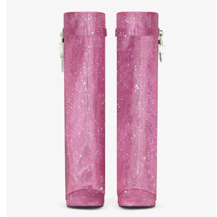 Rhinestones Knee High Crystals Trouser Wedge Boots For Women