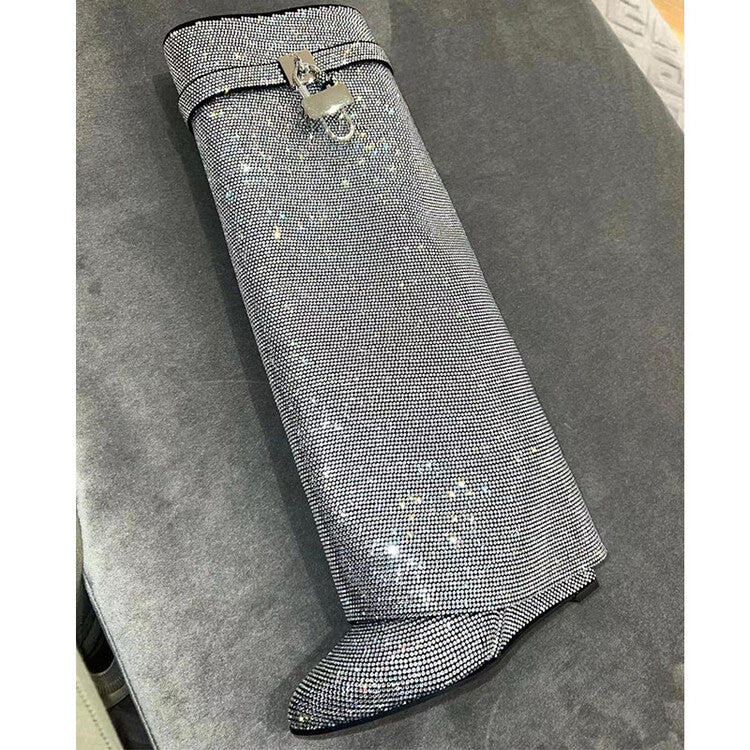 Rhinestones Knee High Crystals Trouser Wedge Boots For Women