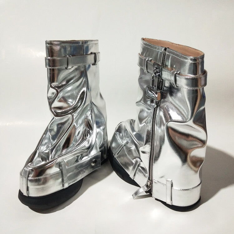 Metal Leather Trousers Fashion Sneaker Boots For Women