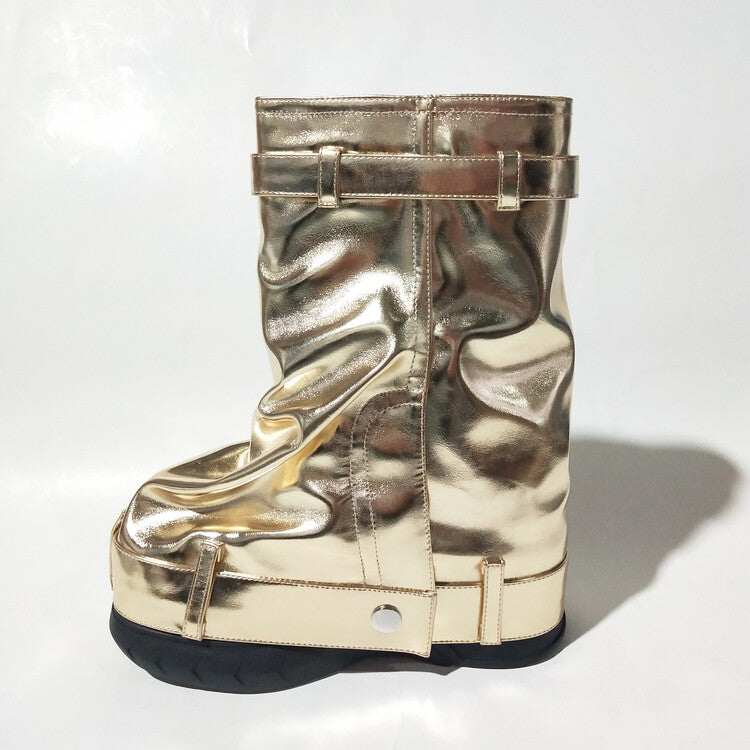 Metal Leather Trousers Fashion Sneaker Boots For Women