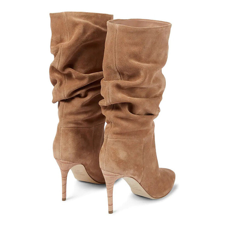 Suede Wrinkle Stiletto Heel Boots