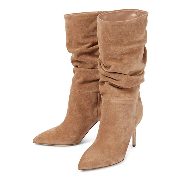 Suede Wrinkle Stiletto Heel Boots