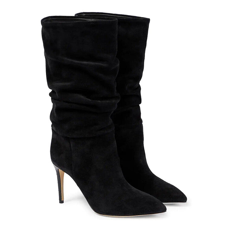 Suede Wrinkle Stiletto Heel Boots