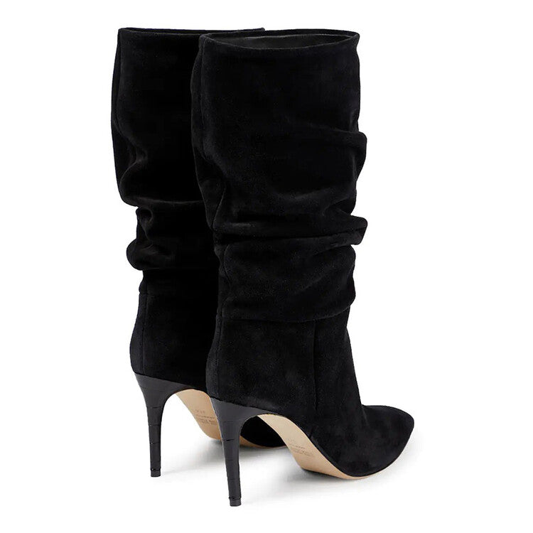 Suede Wrinkle Stiletto Heel Boots