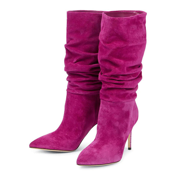 Suede Wrinkle Stiletto Heel Boots