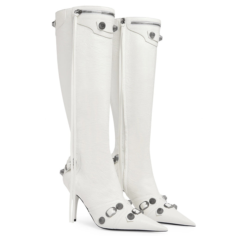 Trending rivet tassel leather knee high boots