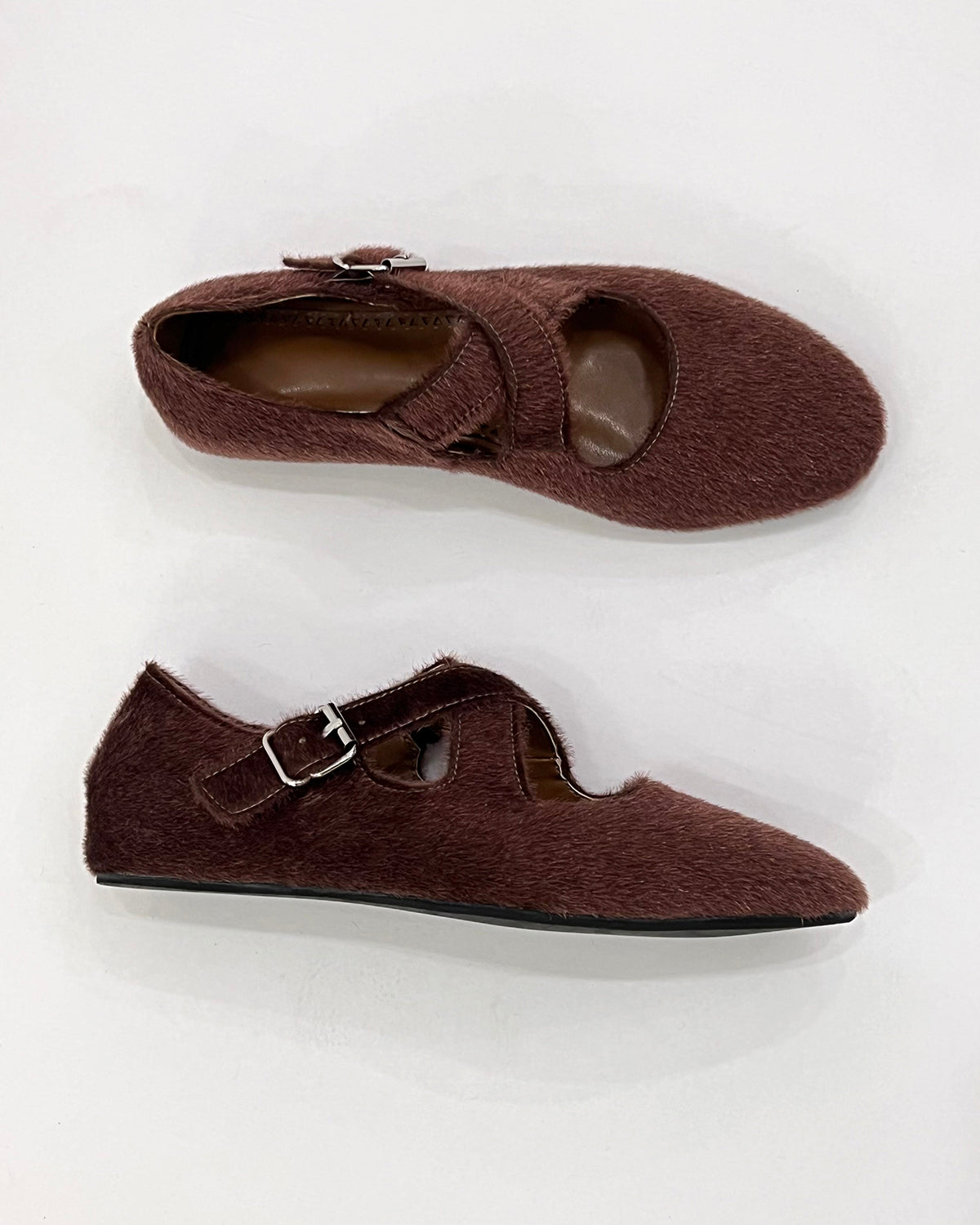 Women faux pony hair flat ballet shoes