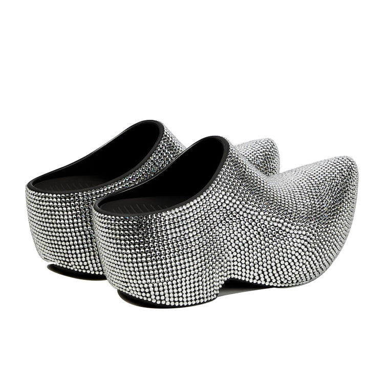Rhinestones Crystal Platform Pointed Toe Sandals Mule Shoes