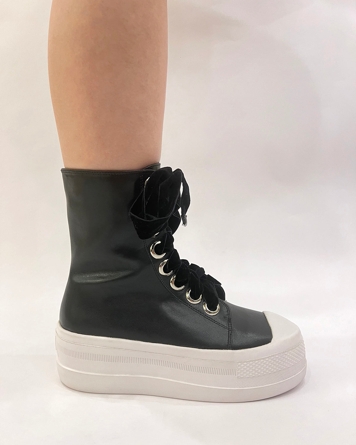 Matte leather thick platform zipper sneaker for girls