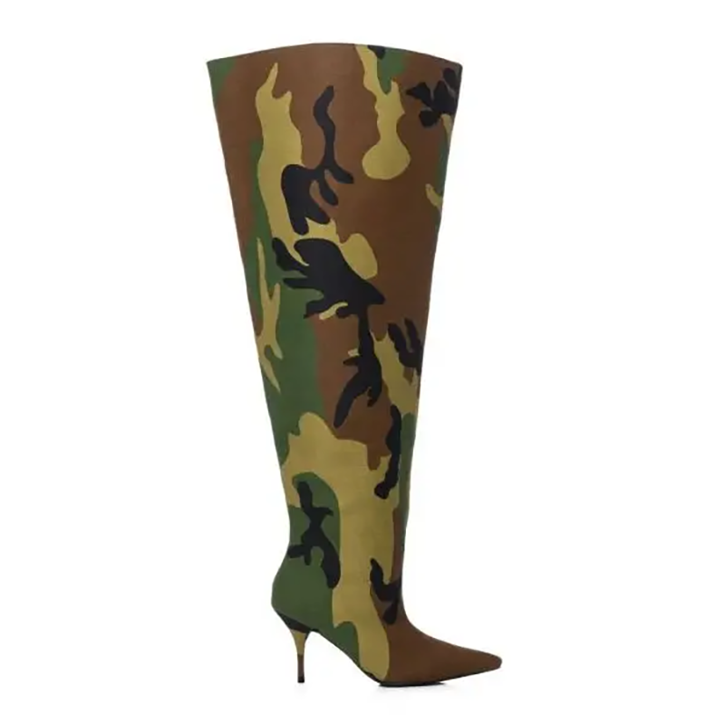 Camo canvas wide calf thigh high boots