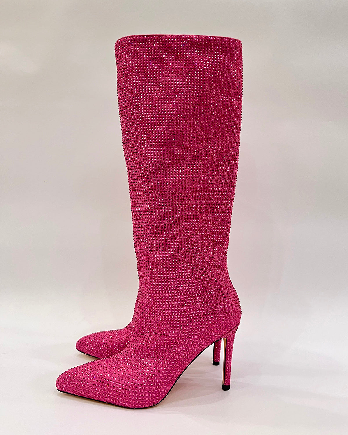 High Heel Knee High Full Rhinestone Straight Boots