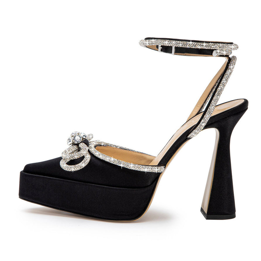 Chunky Platform Satin Diamonds Strap Sandals