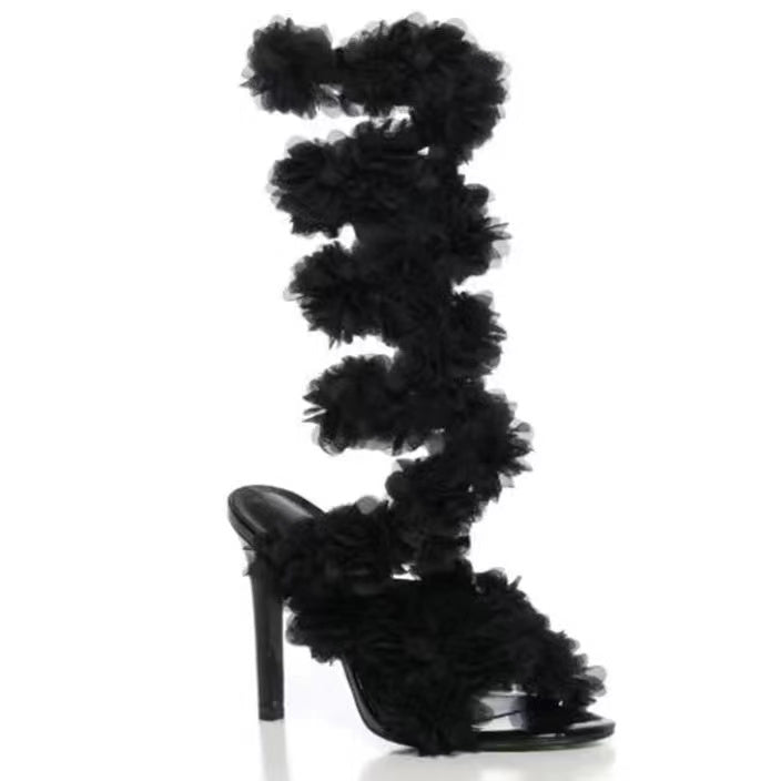 Flower Spiral Stiletto Heel Sandals
