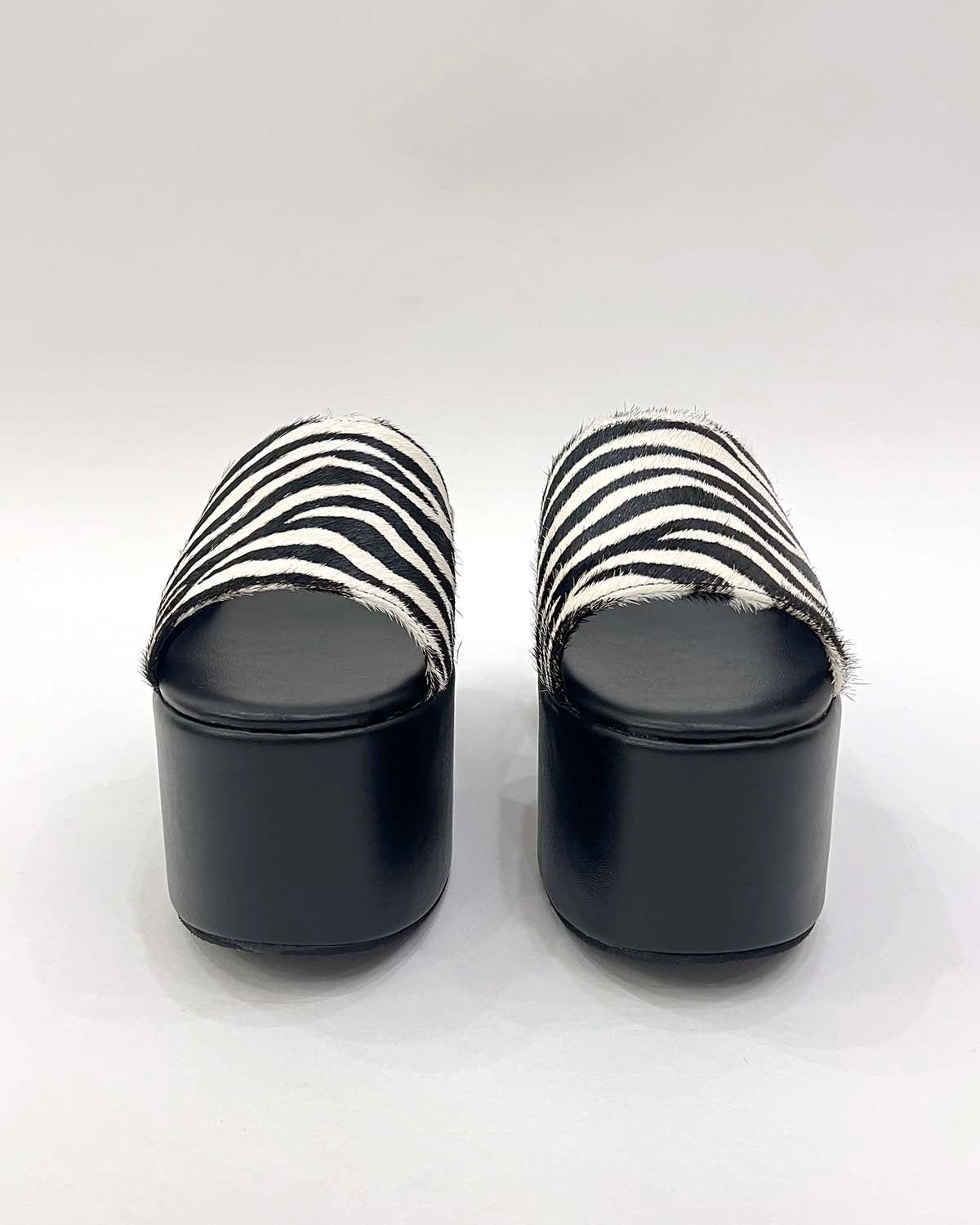 Zebra pony hair leather thick platform sandals for women
