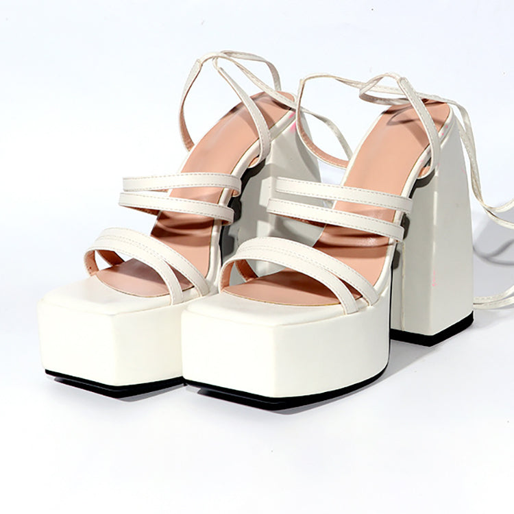 Matt Faux Leather Straps Platform Sandals