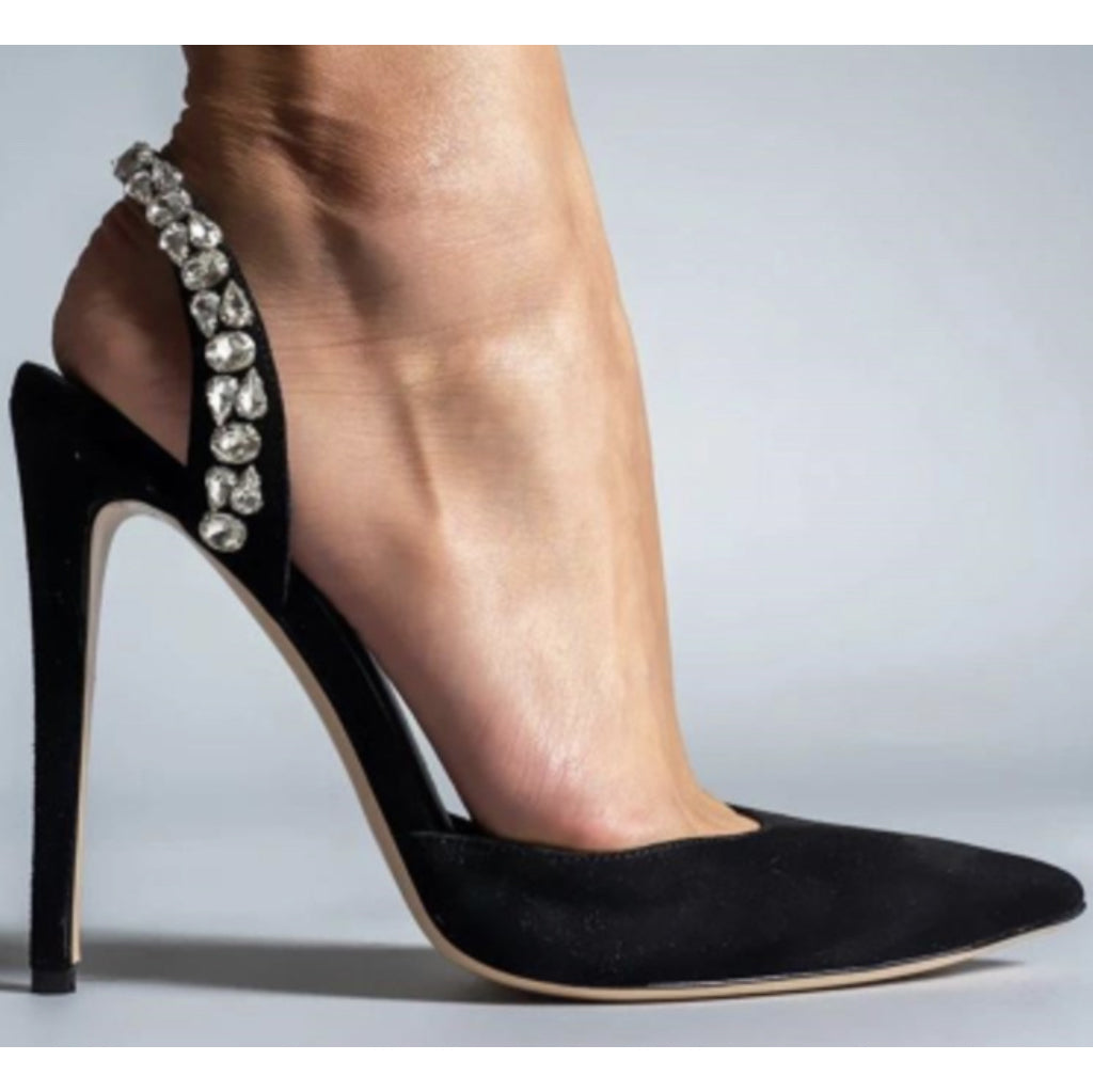 Point Toe Suede Crystals Pumps Shoes