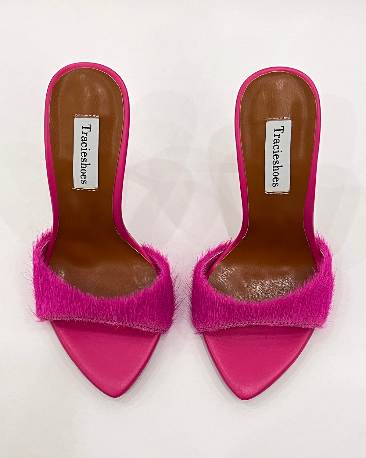Pony hair pointed toe stiletto heeled sandals for women