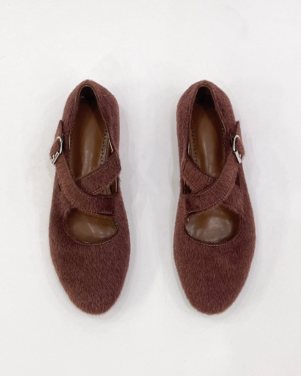 Women faux pony hair flat ballet shoes