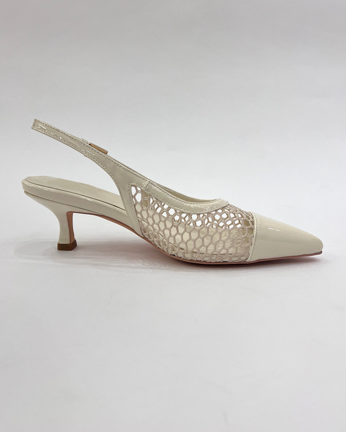 Patent leather pointed toe slingback mesh low heels for women