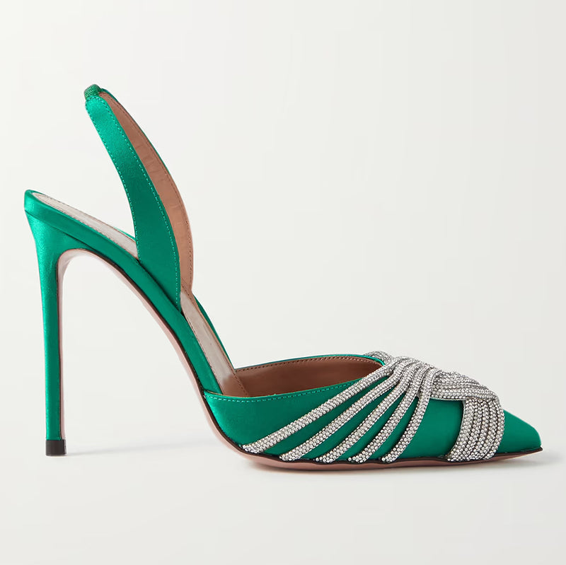 Satin rhinestone stiletto high heel pumps shoes for women