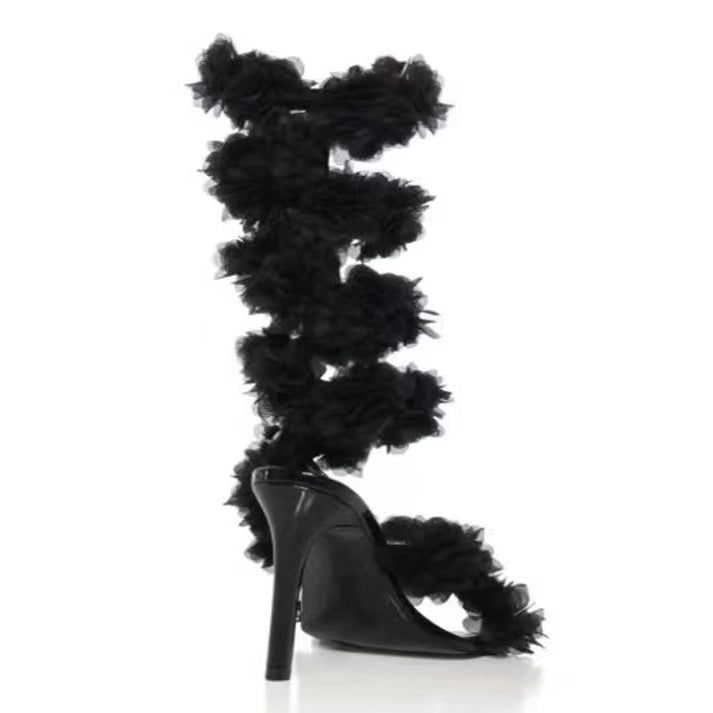 Flower Spiral Stiletto Heel Sandals