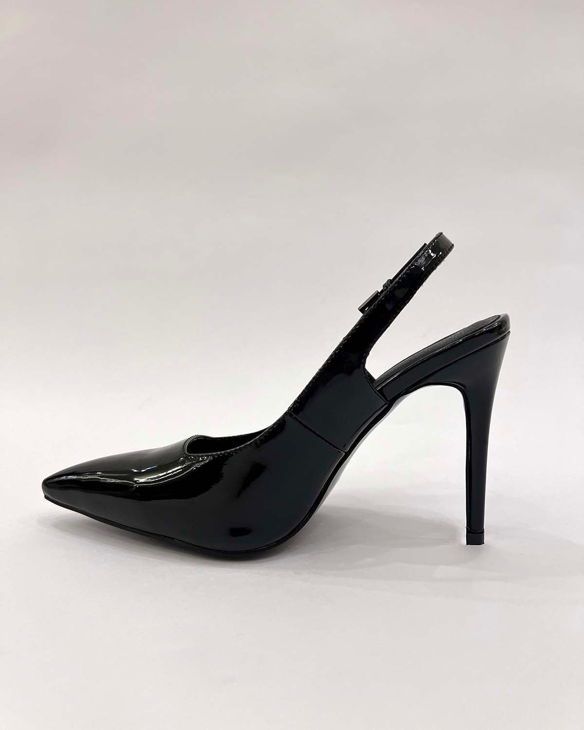 Pointed toe patent leather slingback women pumps shoes