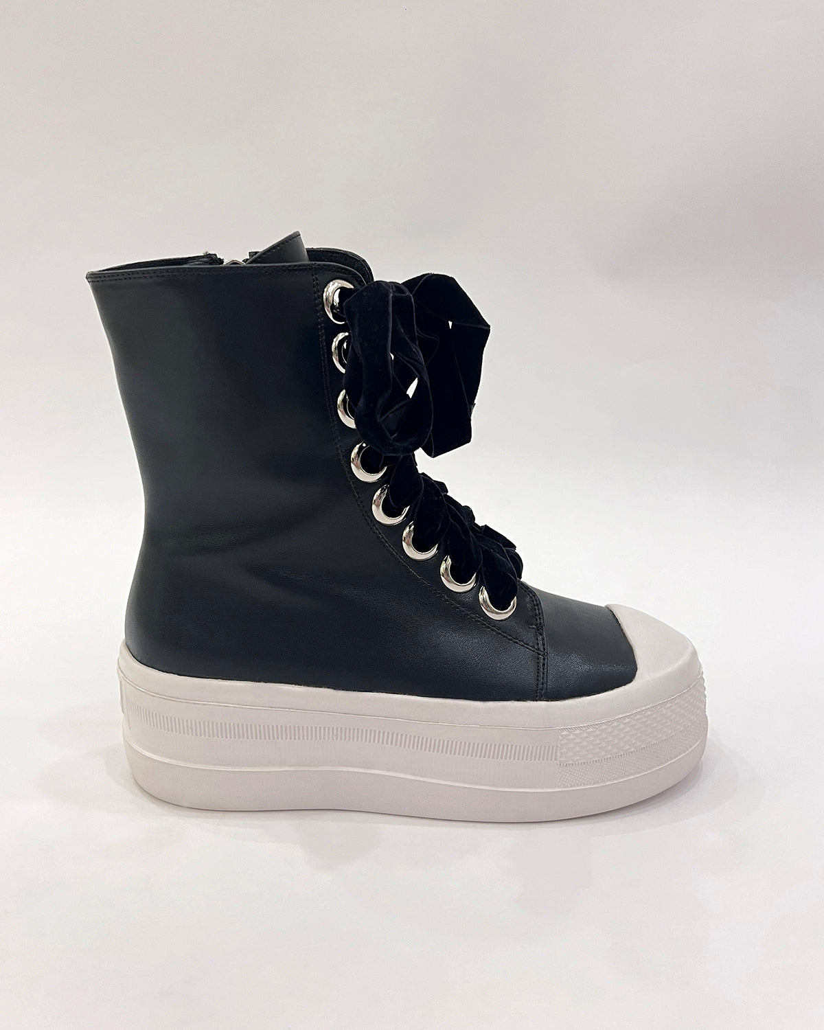 Matte leather thick platform zipper sneaker for girls