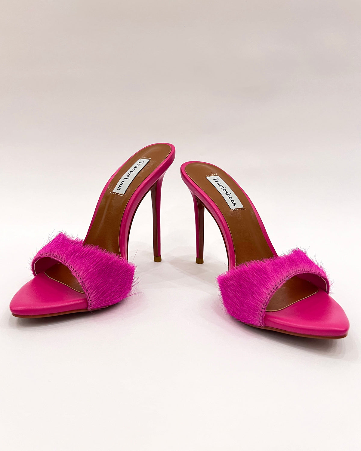 Pony hair pointed toe stiletto heeled sandals for women