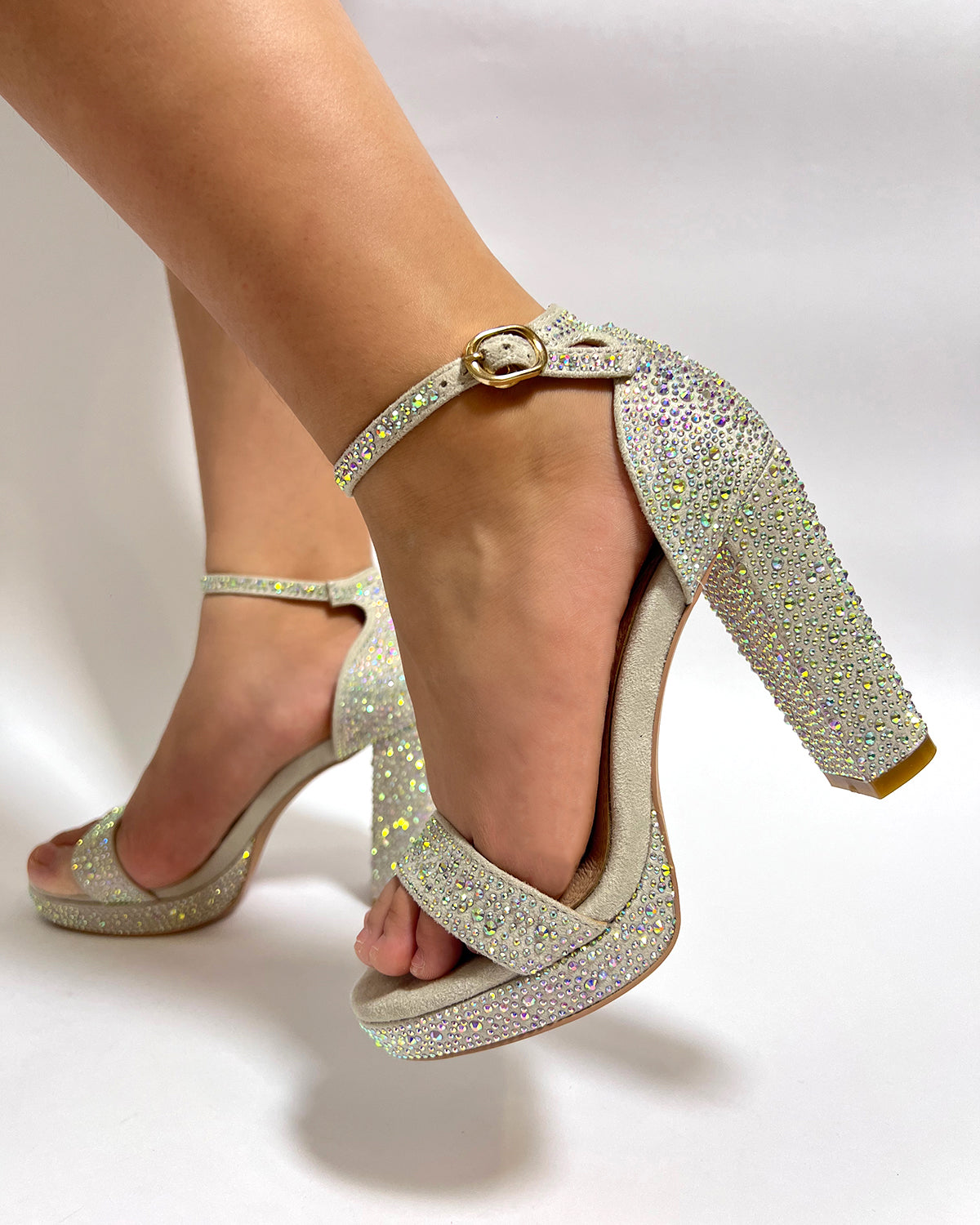 Women platform chunky heel AB rhinestone sandals