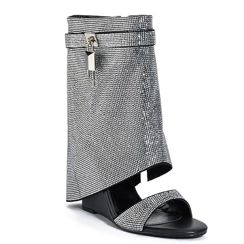 Crystals Wedge Rhinestone Trouser Ankle Boots For Women