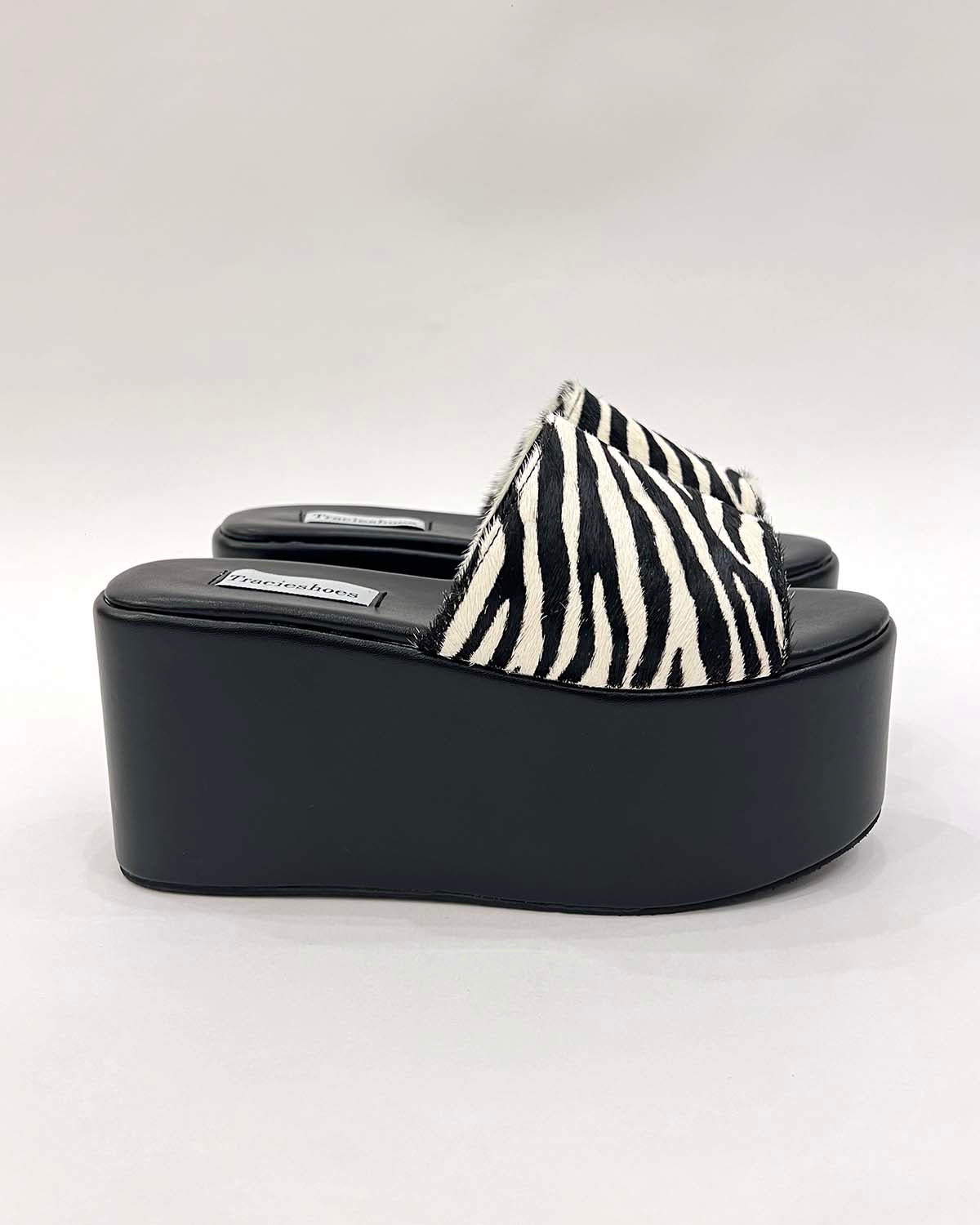 Zebra pony hair leather thick platform sandals for women