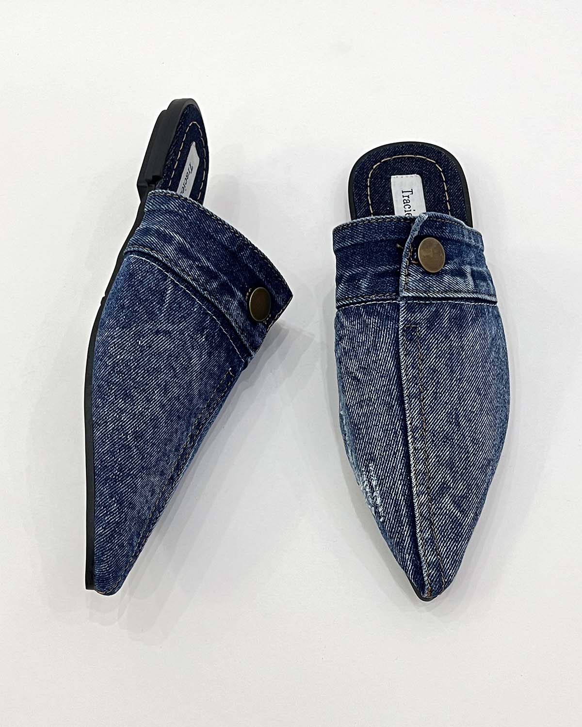 Denim pointed toe flat slippers mule shoes