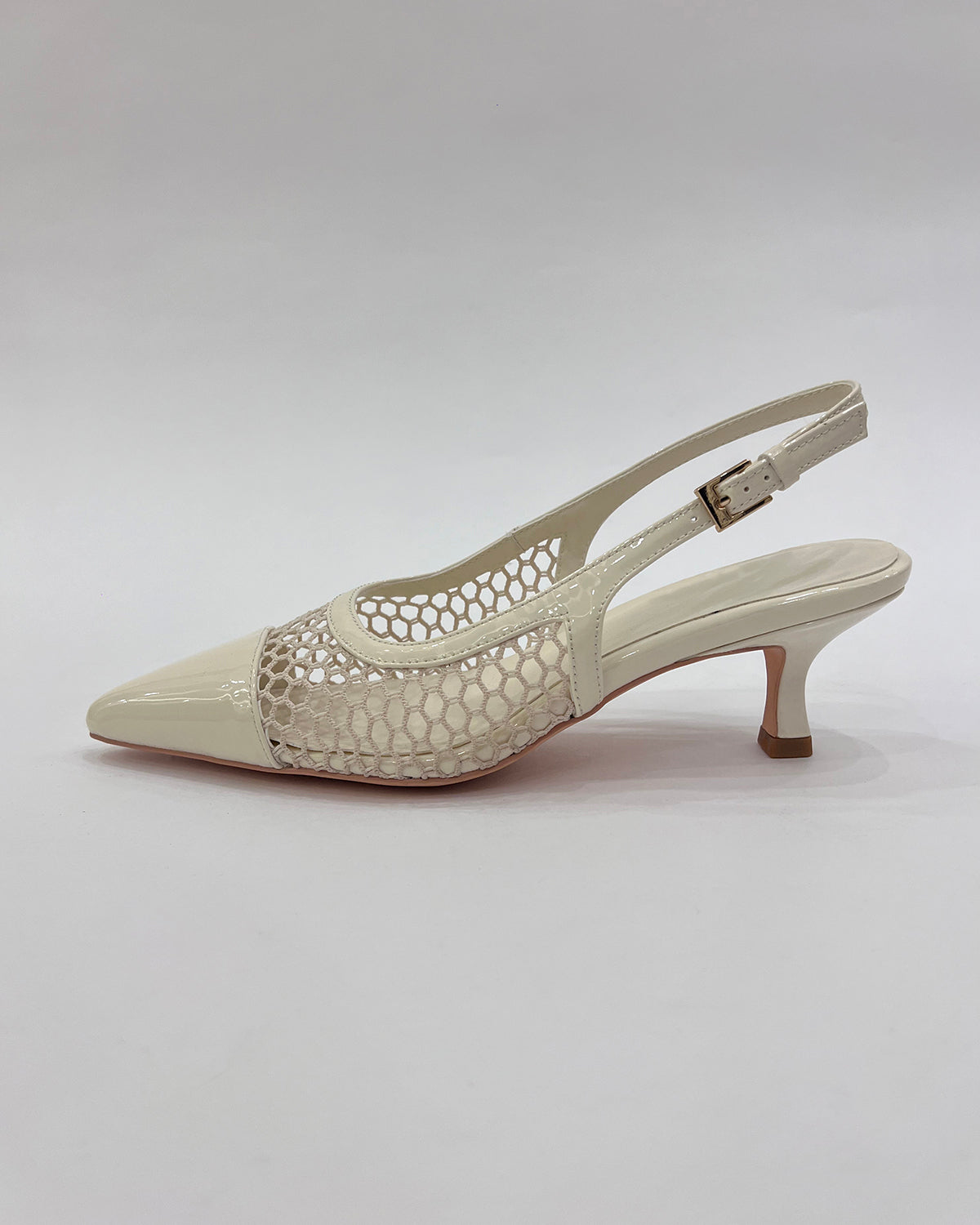 Patent leather pointed toe slingback mesh low heels for women