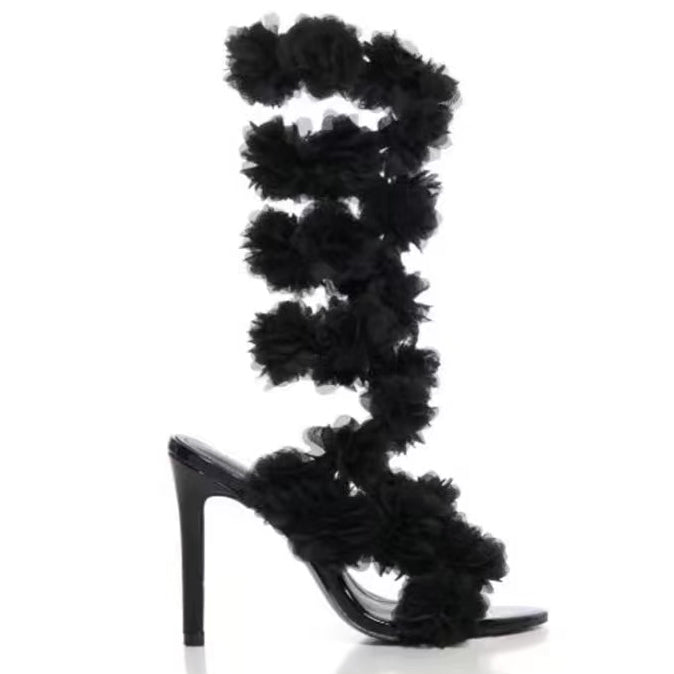 Flower Spiral Stiletto Heel Sandals
