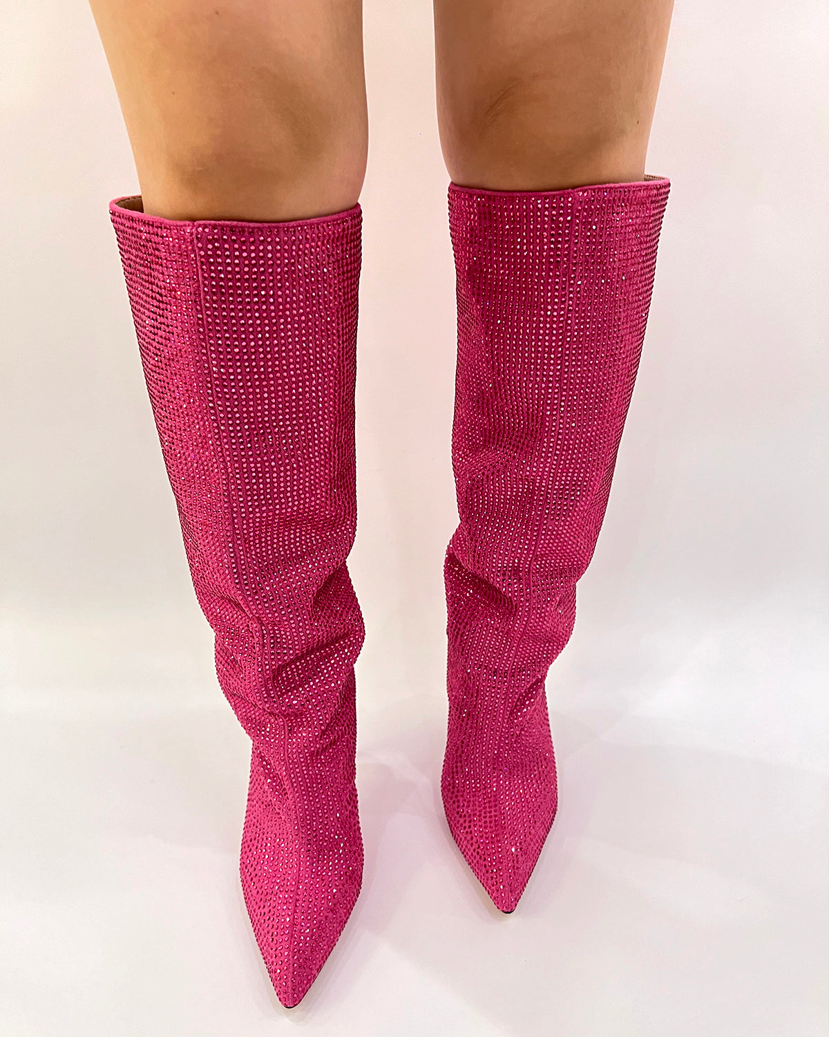 High Heel Knee High Full Rhinestone Straight Boots
