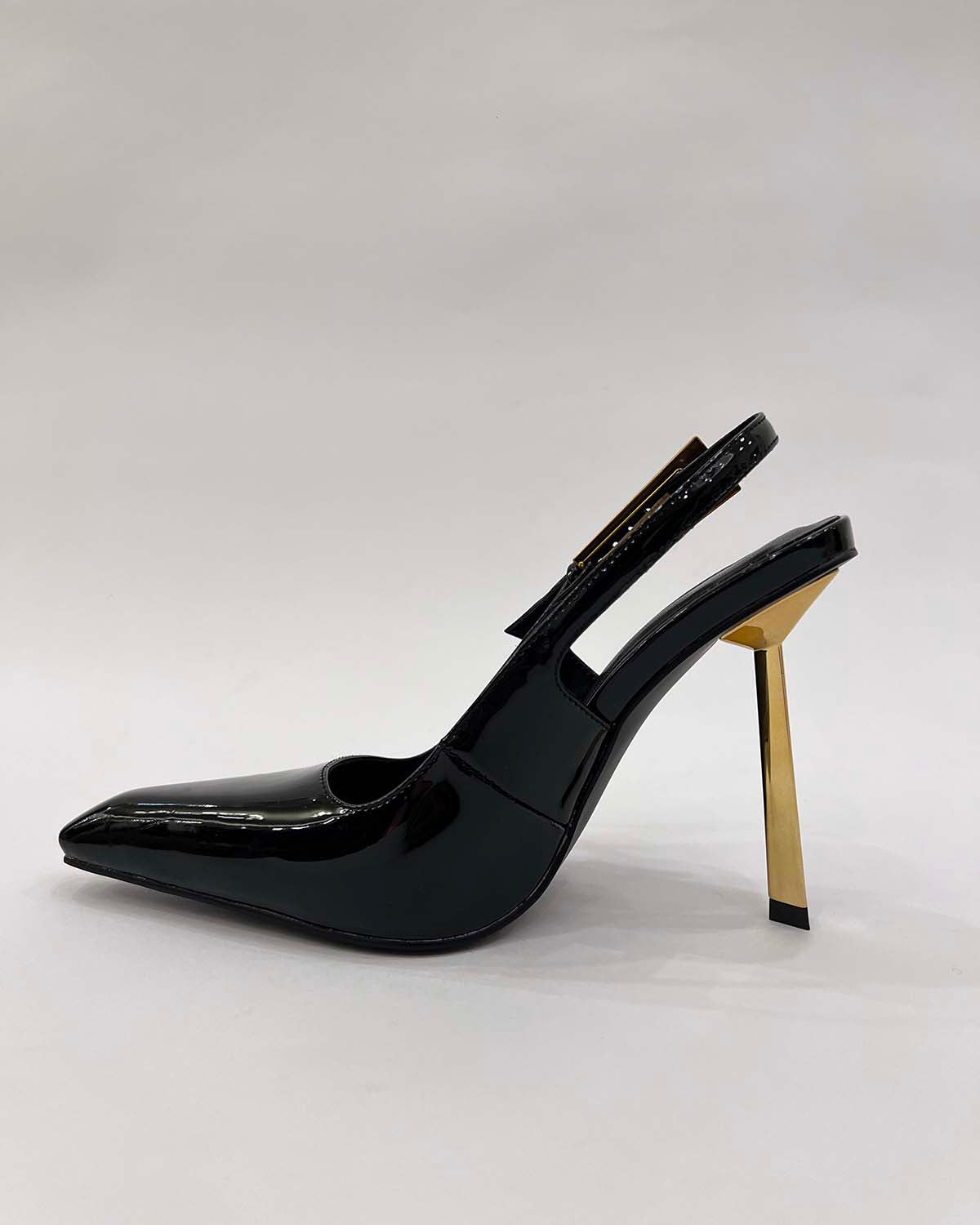 Patent leather pointed toe slingback metal heels pumps