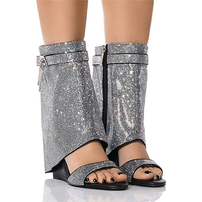 Crystals Wedge Rhinestone Trouser Ankle Boots For Women
