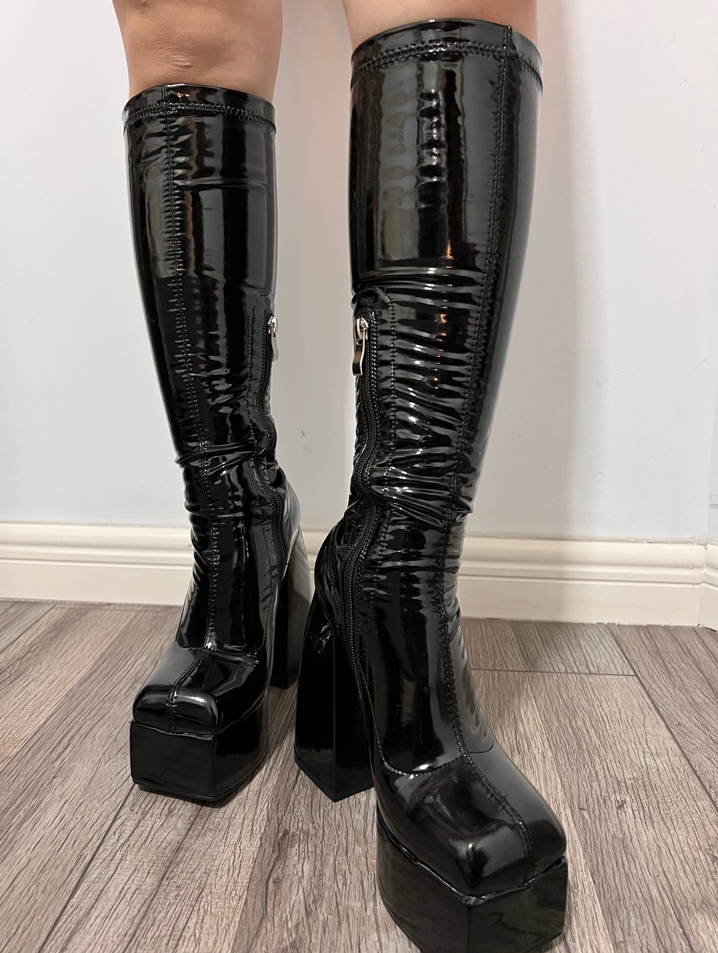 Stretch Patent leather Sock Platform Boots For Women