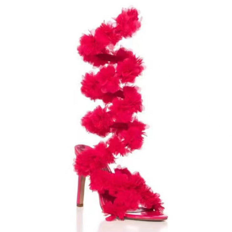 Flower Spiral Stiletto Heel Sandals