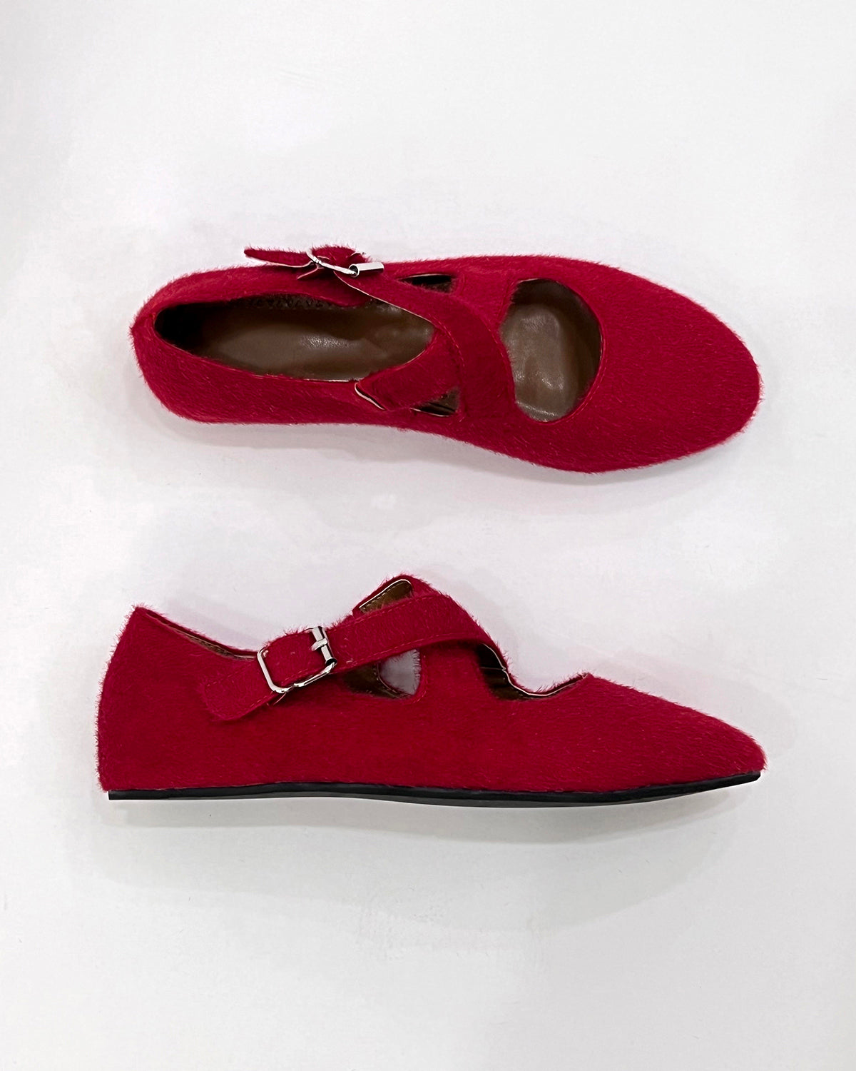 Women faux pony hair flat ballet shoes